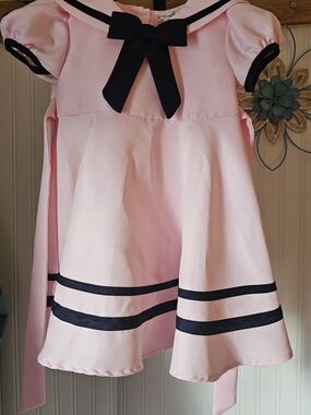 Rare Editions Pink Dress with Navy Sailor Bow